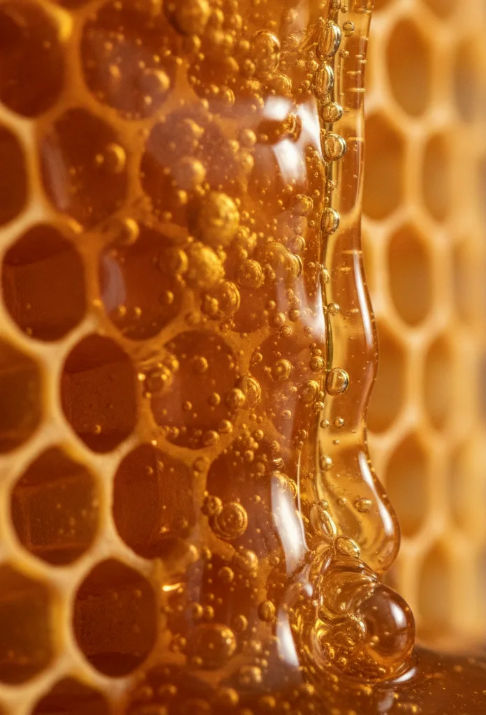 Honey dripping over honeycomb