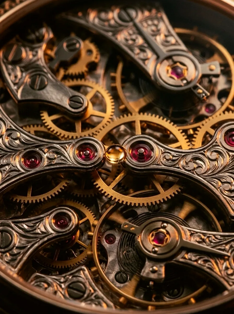 Macro of a mechanical watch movement